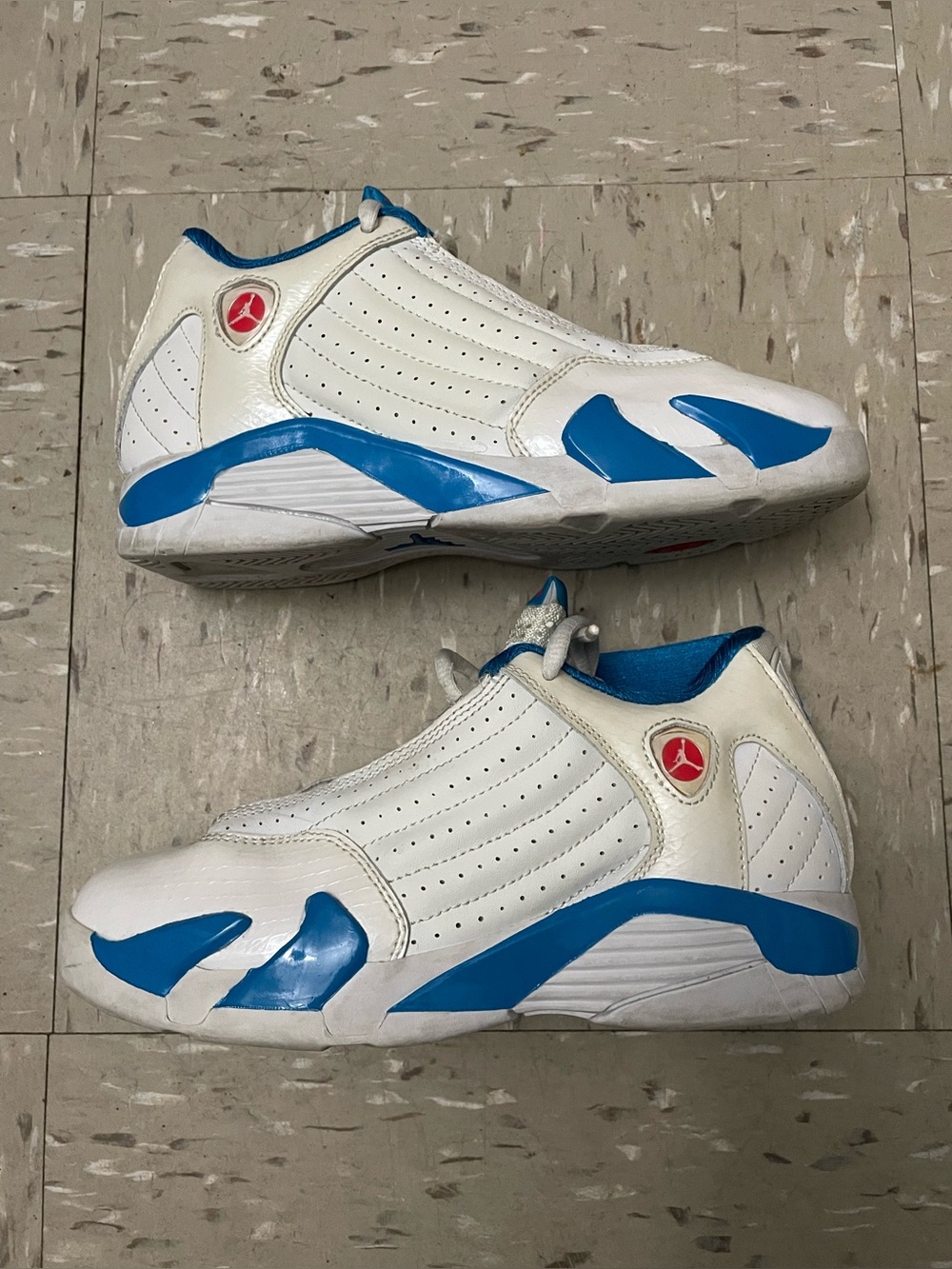 Jordan 14 Retro 467799-107 Kids White and Blue Low-Top Basketball Sneakers Sz 3Y